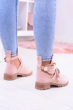 Lu Boo Różowe Zamszowe Botki Z Wycięciami Rock Girl