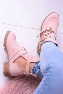 Lu Boo Różowe Zamszowe Botki Z Wycięciami Rock Girl