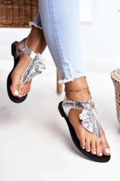 Lu Boo Sandałki Metaliczne Japonki Na Rzepy Lottie