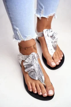 Lu Boo Sandałki Metaliczne Japonki Na Rzepy Lottie