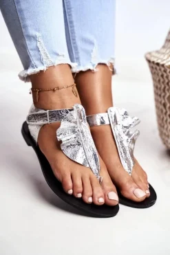 Lu Boo Sandałki Metaliczne Japonki Na Rzepy Lottie