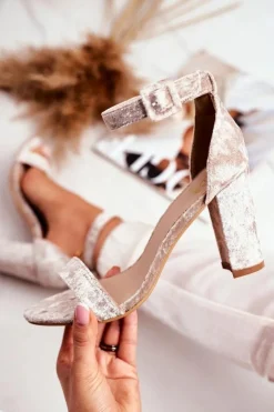 Lu Boo Sandałki Welurowe Beżowe Na Słupku Catherine