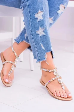 Lu Boo Srebrne Damskie Sandałki Z Cyrkoniami Venice