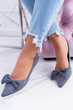 LU BOO Szare Balerinki Moments z Odpinaną Kokardą