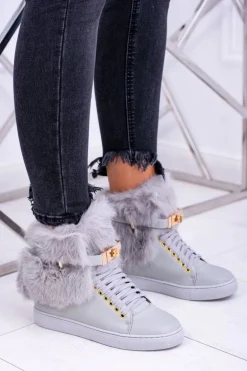 Lu Boo Szare Botki z Naturalnym Futrem Gisele