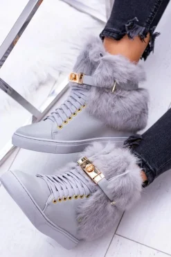 Lu Boo Szare Botki z Naturalnym Futrem Gisele