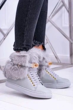 Lu Boo Szare Botki z Naturalnym Futrem Gisele