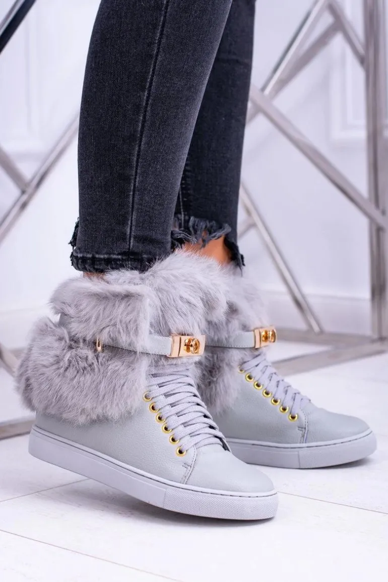 Lu Boo Szare Botki z Naturalnym Futrem Gisele