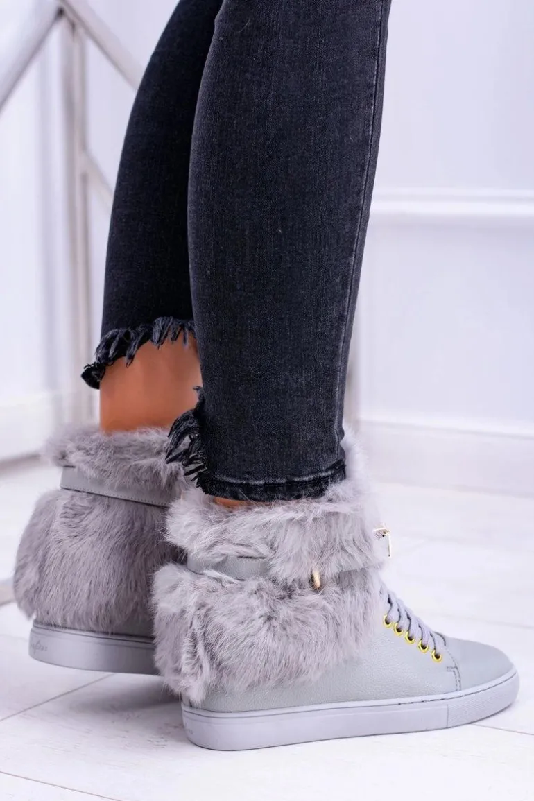 Lu Boo Szare Botki z Naturalnym Futrem Gisele