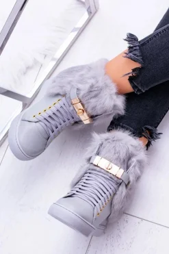 Lu Boo Szare Botki z Naturalnym Futrem Gisele