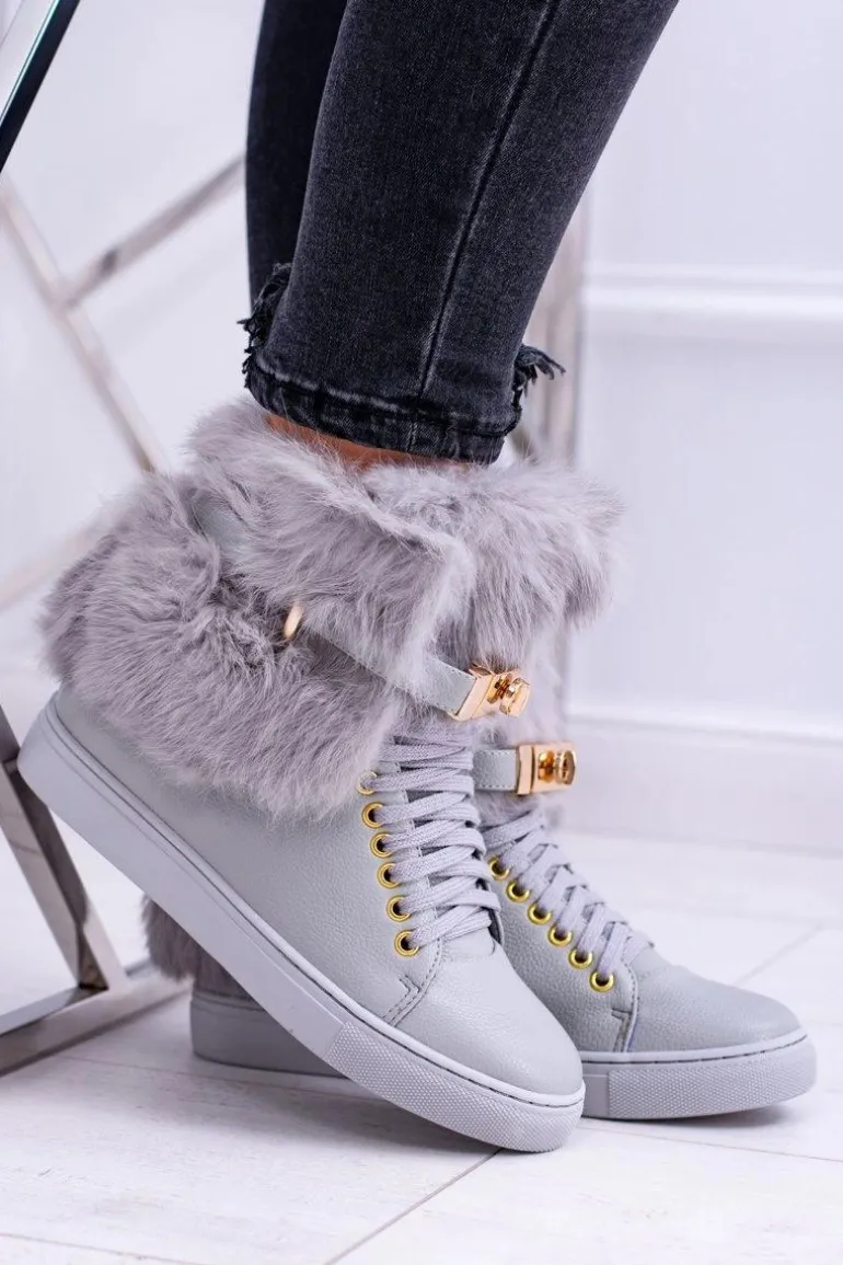 Lu Boo Szare Botki z Naturalnym Futrem Gisele