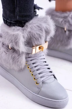 Lu Boo Szare Botki z Naturalnym Futrem Gisele