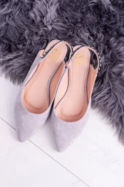 Lu Boo Szare Zamszowe Balerinki w Szpic Cyrkonie Macron