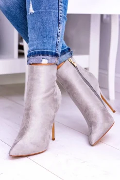 Lu Boo Szare Zamszowe Botki na Szpilce Veneci