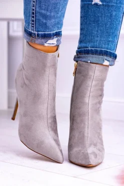 Lu Boo Szare Zamszowe Botki na Szpilce Veneci