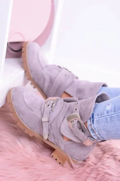 Lu Boo Szare Zamszowe Botki Z Wycięciami Rock Girl