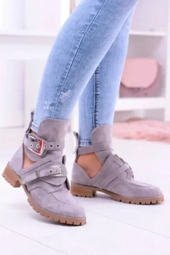 Lu Boo Szare Zamszowe Botki Z Wycięciami Rock Girl
