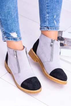 Lu Boo Szare Zamszowe Botki Z Suwakami Inez