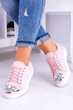 Lu Boo Trampki z Błyszczącymi Kryształami Pudrowy Róż