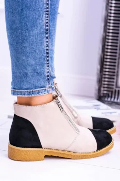 Lu Boo Zamszowe Beżowe Botki Z Suwakami Inez