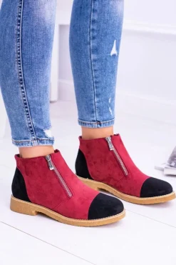 Lu Boo Zamszowe Bordowe Botki Z Suwakami Inez
