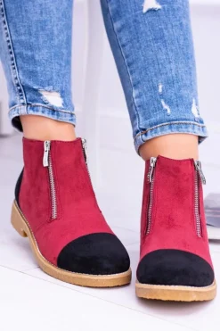 Lu Boo Zamszowe Bordowe Botki Z Suwakami Inez