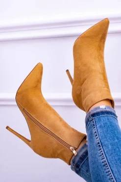 Lu Boo Zamszowe Botki na Szpilce Camel Veneci