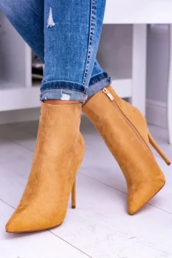 Lu Boo Zamszowe Botki na Szpilce Camel Veneci