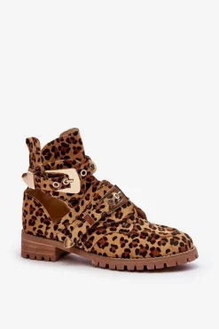 Lu Boo Zamszowe Botki Z Wycięciami Panterka Rock Girl