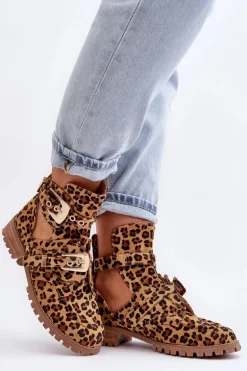 Lu Boo Zamszowe Botki Z Wycięciami Panterka Rock Girl