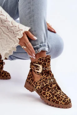 Lu Boo Zamszowe Botki Z Wycięciami Panterka Rock Girl