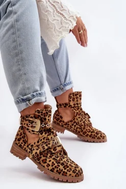 Lu Boo Zamszowe Botki Z Wycięciami Panterka Rock Girl