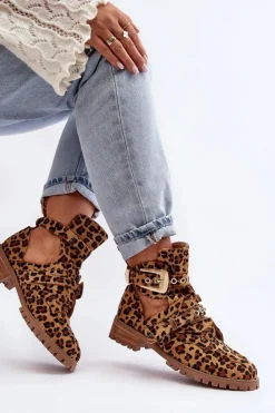 Lu Boo Zamszowe Botki Z Wycięciami Panterka Rock Girl