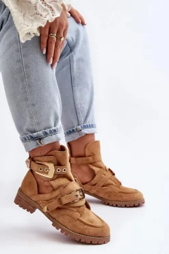 Lu Boo Zamszowe Botki Z Wycięciami Camel Rock Girl
