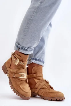 Lu Boo Zamszowe Botki Z Wycięciami Camel Rock Girl