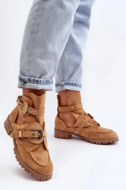 Lu Boo Zamszowe Botki Z Wycięciami Camel Rock Girl