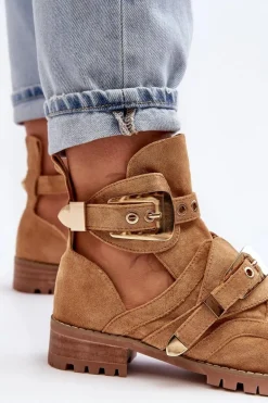 Lu Boo Zamszowe Botki Z Wycięciami Camel Rock Girl