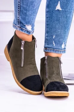 Lu Boo Zamszowe Oliwkowe Botki Z Suwakami Inez