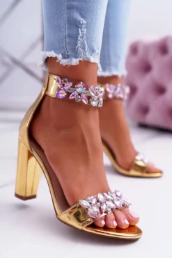 Lu Boo Złote Lustrzane Sandały Cyrkonie Lambada