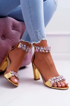 Lu Boo Złote Lustrzane Sandały Cyrkonie Lambada