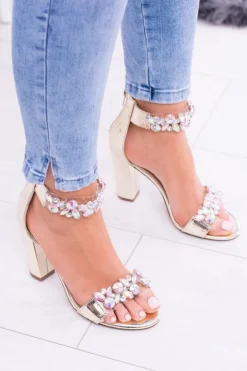 Lu Boo Złote Lustrzane Sandały Cyrkonie Lambada