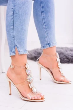 Lu Boo Złote Sandały Na Szpilce Cyrkonie Serenada