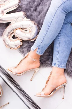 Lu Boo Złote Sandały Na Szpilce Cyrkonie Serenada