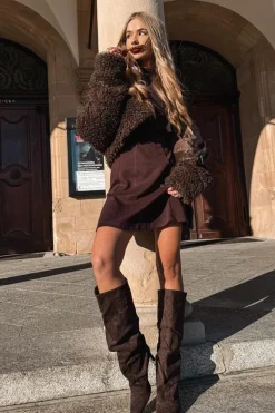 Marszczone Kozaki Na Szpilce Z Eko Zamszu Ocieplane Czekoladowe Mavella