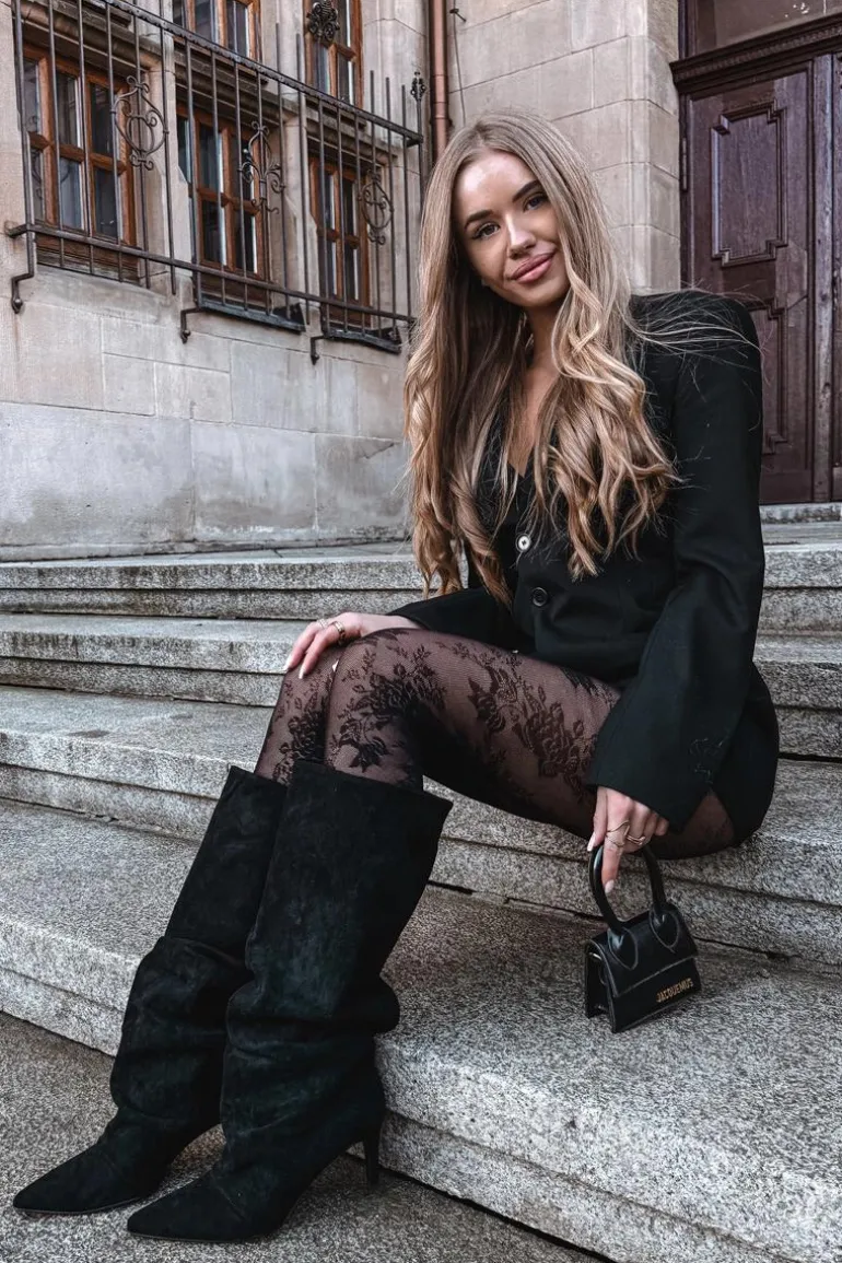 Marszczone Kozaki Na Szpilce Z Eko Zamszu Ocieplane Czarne Mavella