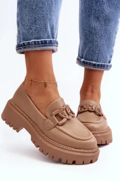 Masywne Mokasyny Damskie Z Łańcuchem Beżowe Dataia