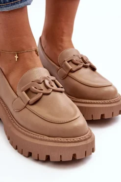 Masywne Mokasyny Damskie Z Łańcuchem Beżowe Dataia
