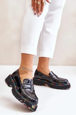 Masywne Mokasyny Damskie Lakierowane Artiker 55C0489 Czarne