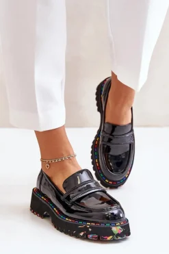 Masywne Mokasyny Damskie Lakierowane Artiker 55C0489 Czarne