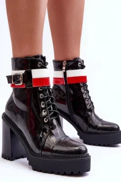 Masywne Skórzane Botki Na Słupku Czarne Adrijana